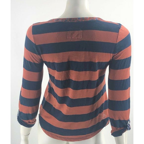 Anthropologie Postmark Top XS Orange Navy Blue - Picture 3 of 5